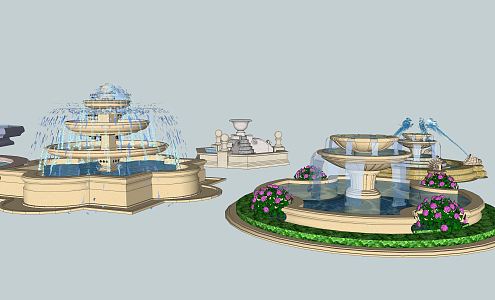 European style fountain landscape residential water bowl 3d model