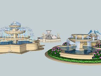 European style fountain landscape residential water bowl 3d model