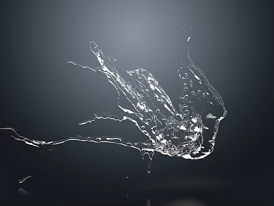 Transparent Water Splash Capturing Fluid Motion in Dynamic Shape Against Dark Background 3d model