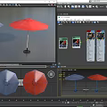Outdoor Patio Umbrella Blue And Red Design With Sturdy Pole And Base