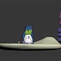 Cartoon Style Pineapple House And Blue Tower With Green Curly Plants Pathway And SpongeBob Character