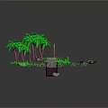 Modern Outdoor Scene With Palm Trees Green Plants And Decorative Elements