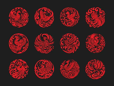 Traditional Red Phoenix Themed Circular Hanging Ornaments With Various Intricate Patterns 3d model