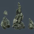 Green Natural Stone Samples With Irregular Shapes Stacked On Gray Background 3d model