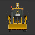 Yellow Wheeled Backhoe Loader With Front Bucket Rear Arm And Operator Cab