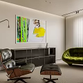 Modern Living and Dining Room Interior With Green Sofa Bookshelf TV And Dining Table