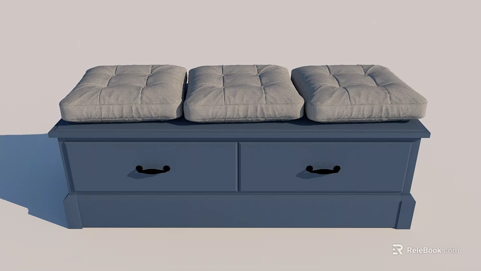 Practical Blue Entryway Side Cabinet With Two Drawers And Gray Cushions 3d model 