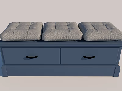 Practical Blue Entryway Side Cabinet With Two Drawers And Gray Cushions 3d model