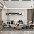 Elegant Modern Living Dining Room Interior With Sofa Dining Table Chairs TV And Decorative Clock