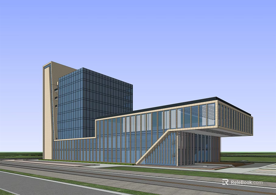 Modern Multi Storey Building With Glass Facade And Geometric Design 3d model