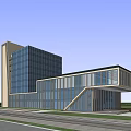 Modern Multi Storey Building With Glass Facade And Geometric Design 3d model