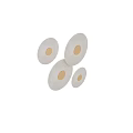 Modern Circular White Wall Lamps With Radial Stripes And Gold Bulbs On Gray Wall