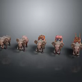 Five Decorated Elephants With Colorful Traditional Ornaments On Their Backs