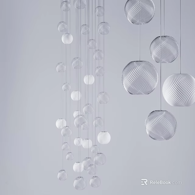 Modern Multiple Round Pendant Lights With Textured Glass For Interior Decoration 3d model 