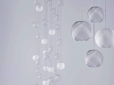 Modern Multiple Round Pendant Lights With Textured Glass For Interior Decoration 3d model