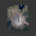 Detailed Volcanic Terrain 3D Model With Snowy Crater Lava Flows Green Vegetation And Blue Water