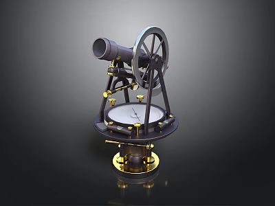 Vintage Astronomical Instrument With Brass Telescope Tube Calibrated Dial And Stable Metal Base 3d model