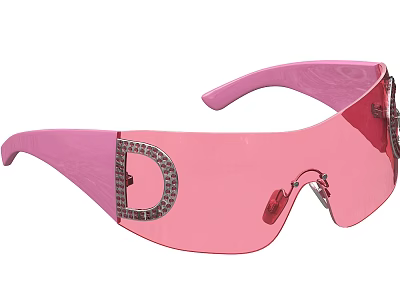 Pink Oversized Sunglasses With Diamond Embellished D Logo And Tinted Lenses 3d model