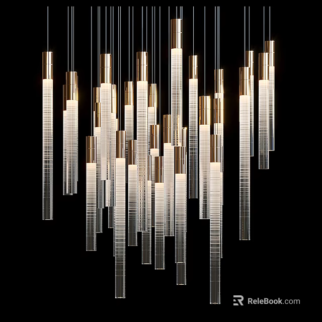 Modern Elegant Chandelier With Slim Glass Tubes And Brushed Brass Fittings 3d model 
