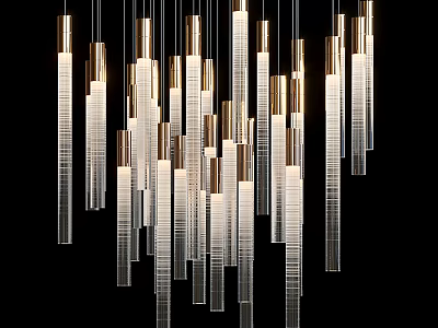 Modern Elegant Chandelier With Slim Glass Tubes And Brushed Brass Fittings 3d model