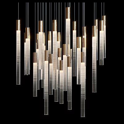 Modern Elegant Chandelier With Slim Glass Tubes And Brushed Brass Fittings 3d model