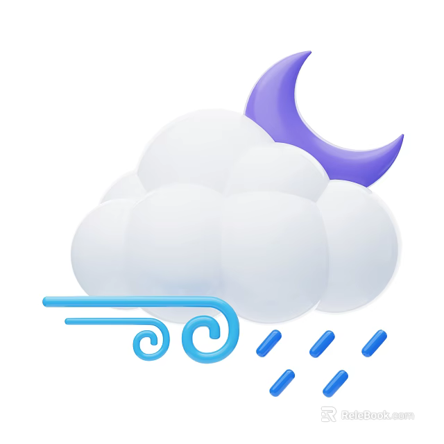 Cute Weather Themed Decorative Ornament Set With Moon Cloud Wind And Rain Elements 3d model 