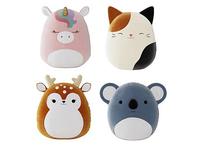 Cute Soft Plush Animal Shaped Pillows In Unicorn Cat Deer Koala Designs 3d model