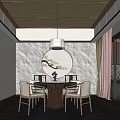 Chinese Style Hotel Mahjong Room With Round Painting Stone Wall And Pendant Light