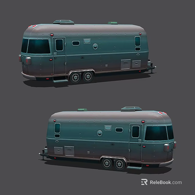 Classic Silver Vintage Trailer Exterior With Windows Doors And Wheels 3d model 