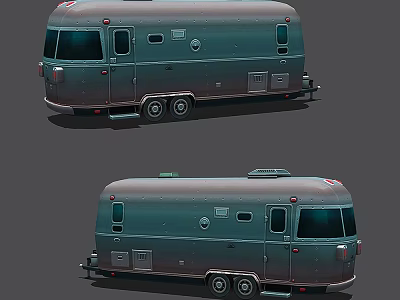 Classic Silver Vintage Trailer Exterior With Windows Doors And Wheels 3d model