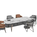 Modern Minimalist Dining Table Set With Oval Marble Top And Gray Orange Chairs 3d model