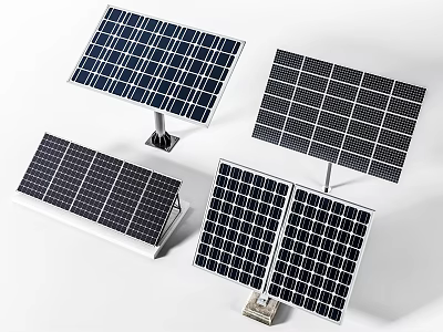 Different Design Household Solar Panel Appliances With Mounting Brackets And Stands 3d model