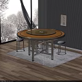 Round Glass Top Dining Table With Bar Stools On Wooden Floor And Snowy Window View