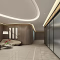 Modern Reception Area With Elegant Desk Sofa Potted Plants And Ceiling Lighting