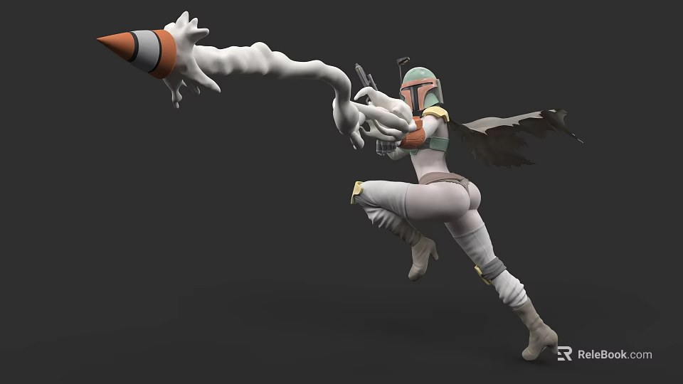 Game Movie Character in Dynamic Combat Pose With Rocket Launcher and White Gray Armored Suit 3d model 