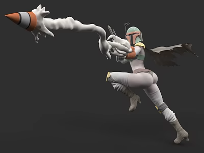 Game Movie Character in Dynamic Combat Pose With Rocket Launcher and White Gray Armored Suit 3d model