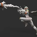 Game Movie Character in Dynamic Combat Pose With Rocket Launcher and White Gray Armored Suit