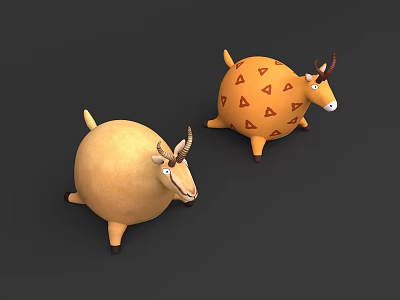 Cute Inflatable Animal Toys in Two Different Colors Yellow with Triangles and Beige 3d model