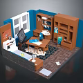 Study Room Interior Design With Wooden Desk Bookshelf Blackboard And Window