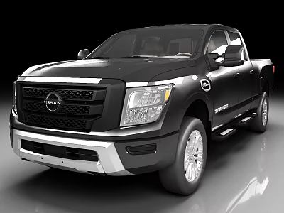 Black Nissan Pickup Truck With Crew Cab Front Grille And Alloy Wheels 3d model