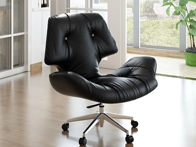 Modern Black Leather Office Chair With Wheeled Metal Base And Comfortable Design 3d model