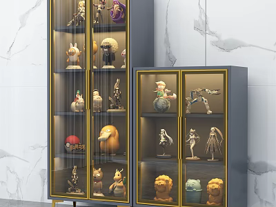 Modern Display Shelves With Grey Gold Borders For Collectible Figurines Interior 3d model
