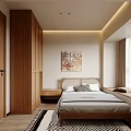 Modern Tatami Bedroom Interior With Tatami Bed Desk Chair Wooden Cabinets Wall Art And Blinds