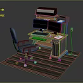 Modern Home Office Desk With Ergonomic Chair Dual Monitors Printer And Rug