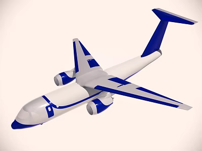 Sleek White and Blue Passenger Plane With Two Engines Wings and Tail 3d model
