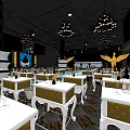 Elegant Bar Interior Design With Chandeliers Spiral Staircase Tables And Blue Golden Decor