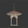 Square Shaped Pavilion With Red Tiled Roof White Columns And Spire Decoration