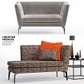 Elegant Modern Textured Two Seater Sofa With Orange Cushion And Side Table Lamp 3d model