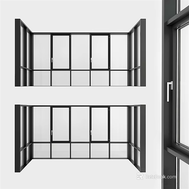Modern Casement Windows With Black Frame And Clear Glass Panels For Interior Use 3d model 