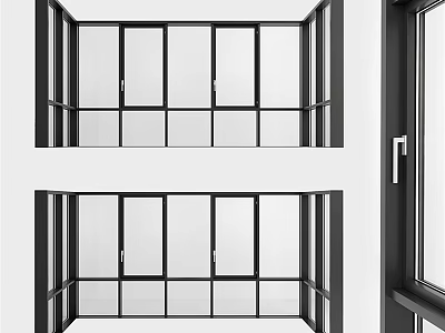 Modern Casement Windows With Black Frame And Clear Glass Panels For Interior Use 3d model